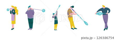 People Characters Glass Blower Inflating Molten Glass into Bubble Vector Set 126386754