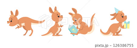 Funny Brown Kangaroo Cub Australian Animal Character in Different Pose Vector Set Funny Brown Kangaroo Cub Australian Animal Character in Different Pose Vector Set 126386755