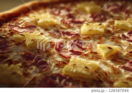 Pizza with pineapple. Close-Up. AI-generated item 126387048