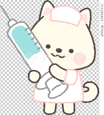 拿著注射器的白色柴犬護士 拿著注射器的白色柴犬護士 126387112