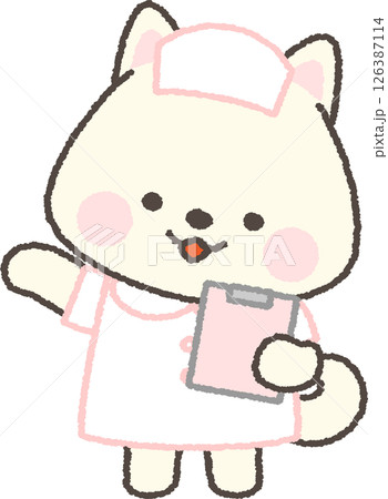 クリップボードを持つ白い柴犬の看護師 126387114