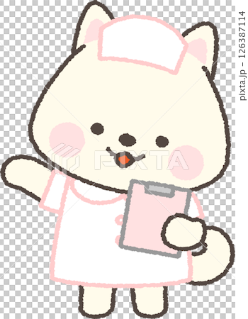 クリップボードを持つ白い柴犬の看護師 126387114