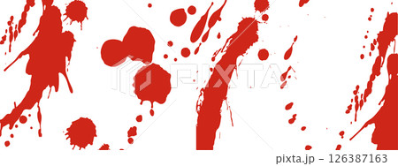 Bloodstain texture background. Grunge red paint drops, sprays, and stains. 126387163