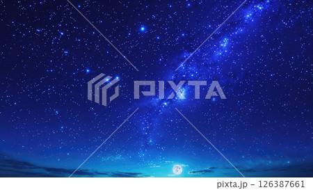 雲の向こうに見える星空と月、夜景 126387661