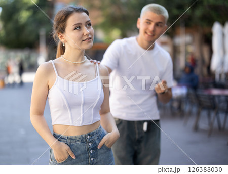 Quarrel between guy and girl during walk 126388030