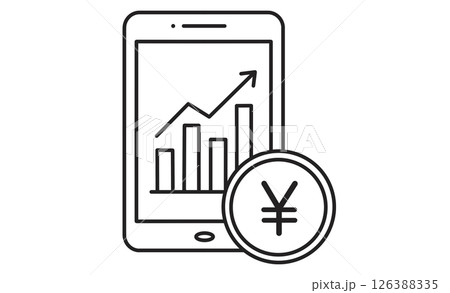 モバイル投資と株価チャートの線画アイコンイラスト モバイル投資と株価チャートの線画アイコンイラスト 126388335