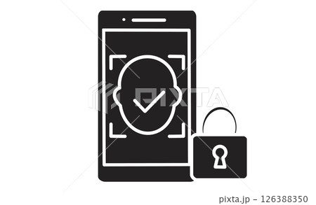 スマートフォンによる顔認証とセキュリティ保護を示すアイコンイラスト 126388350