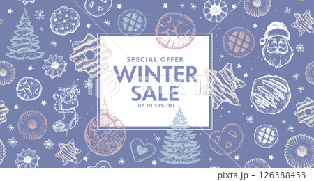 Winter sale, Christmas Cookie and ball set, Hand drawn illustration. 126388453