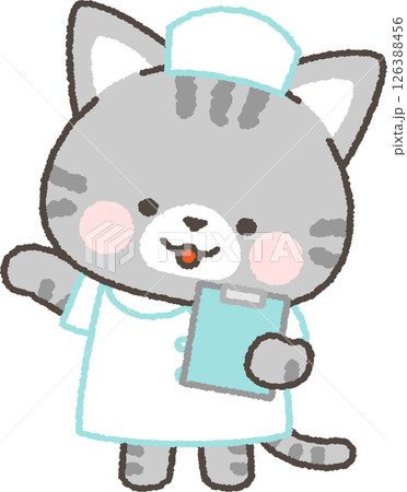 ボードを持って案内するサバトラネコの看護師 126388456