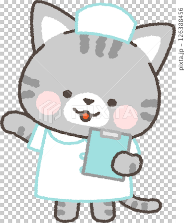 A tabby cat nurse holding a sign and giving directions A tabby cat nurse holding a sign and giving directions 126388456