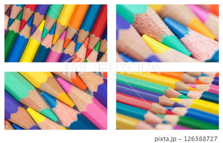 A vivid close-up of tightly packed colored pencils arranged in alternating hues and the harmonious energy of color in close proximity. A vivid close-up of tightly packed colored pencils arranged in alternating hues and the harmonious energy of color in close proximity. 126388727