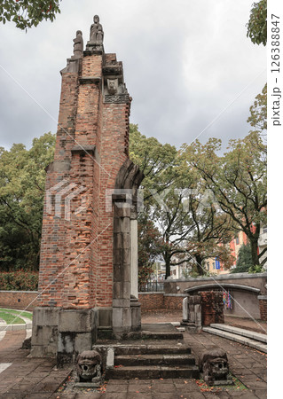March 28 2025 March 28 2025 Historic Brick Tower with Statues Underovercast Skies 126388847
