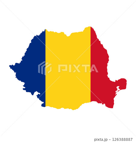 Romania map with flag on White Background. European country of Romania Romania map with flag on White Background. European country of Romania 126388887