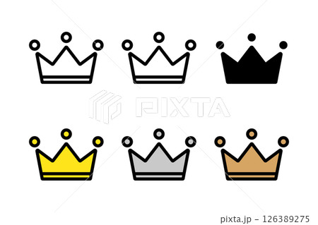 様々な配色を施したシンプルな王冠の線画アイコン 126389275