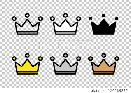 様々な配色を施したシンプルな王冠の線画アイコン 126389275