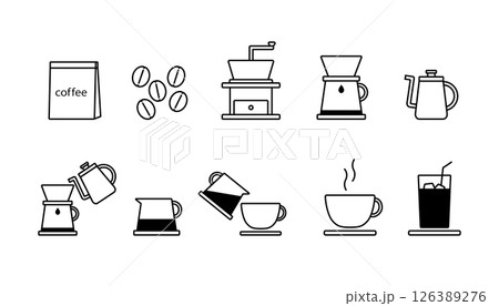 コーヒーの淹れ方を説明したり喫茶店の広告に使えそうなイラスト素材 126389276