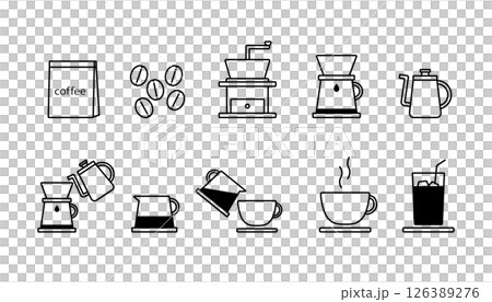 コーヒーの淹れ方を説明したり喫茶店の広告に使えそうなイラスト素材 126389276