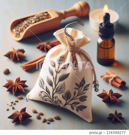 精油アロマでエッセンシャルオイルを使用してサシェを手作り！おしゃれな葉っぱ柄の袋 126389277