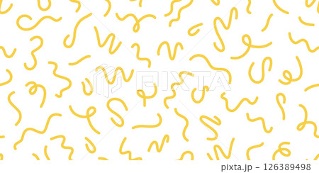 Pasta seamless pattern. Italian spaghetti background. Yellow japan ramen design. Chinese noodle texture. Doodle wavy line pattern. Hand drawn food bg. Vector illustration isolated on white background 126389498