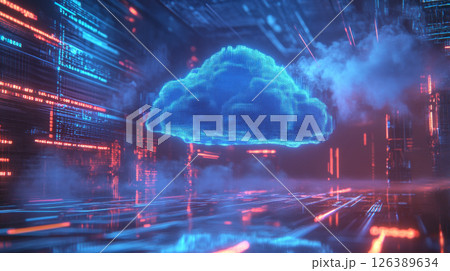 Futuristic Digital Cloud Computing Concept with Data Streams Futuristic Digital Cloud Computing Concept with Data Streams 126389634