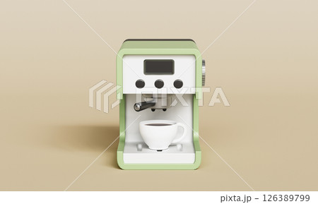 Retro Espresso Machine with Coffee Mug Cup. 3D Rendering. Retro Espresso Machine with Coffee Mug Cup. 3D Rendering. 126389799