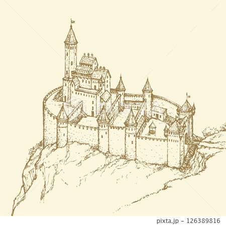 Castle Romanesque style. Vector drawing Castle Romanesque style. Vector drawing 126389816