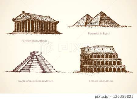 World famous historical monuments. Vector sketch World famous historical monuments. Vector sketch 126389823