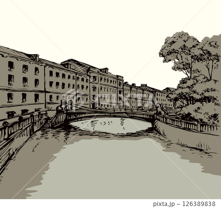 The bridge over the river in St. Petersburg. Vector drawing 126389838