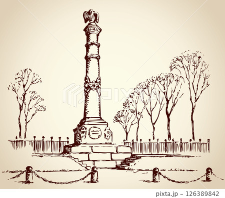 Monument of Glory in Poltava, Ukraine. Vector sketch Monument of Glory in Poltava, Ukraine. Vector sketch 126389842
