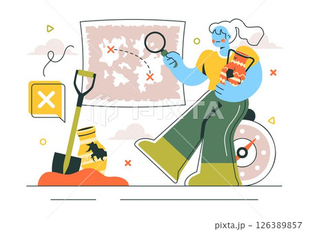 Archaeology Vector Illustration featuring an Archaeological Excavation of Ancient Ruins, Historical Artifacts, and Dinosaur Fossils in a Background Archaeology Vector Illustration featuring an Archaeological Excavation of Ancient Ruins, Historical Artifacts, and Dinosaur Fossils in a Background 126389857