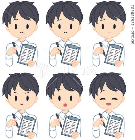 バインダーを持つ男性表情セット 126389881