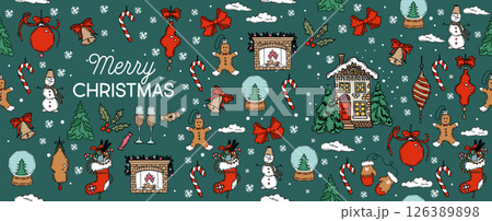 Christmas sale, pattern. Hand drawn illustration.	 126389898