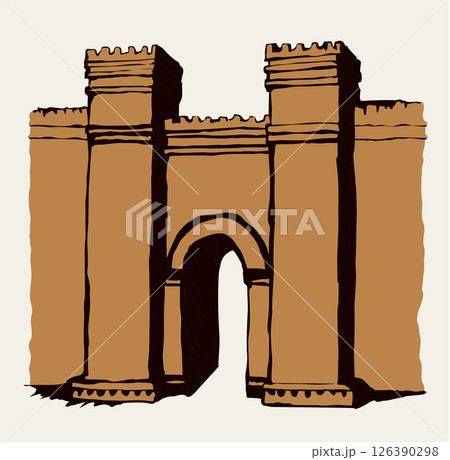 Babylonian Gate. Vector drawing scene Babylonian Gate. Vector drawing scene 126390298