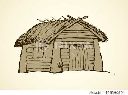 Wooden house. Vector drawing 126390304