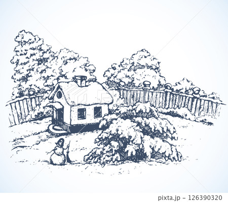 The village in winter. Vector drawing 126390320