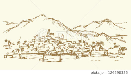 City in a desert. Vector drawing 126390326