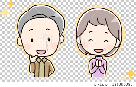 Understanding/Resolution / Illustration of an elderly couple with cheerful expressions Understanding/Resolution / Illustration of an elderly couple with cheerful expressions 126390386