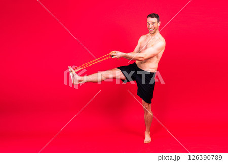 Portrait, happy man and bodybuilder with abs on studio background, backdrop and topless pride Portrait, happy man and bodybuilder with abs on studio background, backdrop and topless pride 126390789