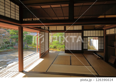 萩城下町の菊屋家住宅の座敷と庭の景色 萩城下町の菊屋家住宅の座敷と庭の景色 126390814