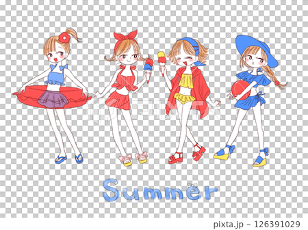 水着で夏を満喫するレトロガール（透過） 126391029
