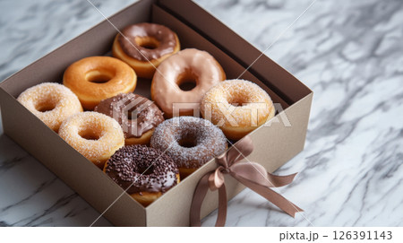 Assorted Donuts in Gift Box with a Ribbon 126391143