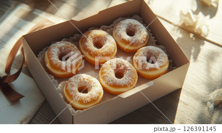 Assorted Donuts in Gift Box with a Ribbon 126391145
