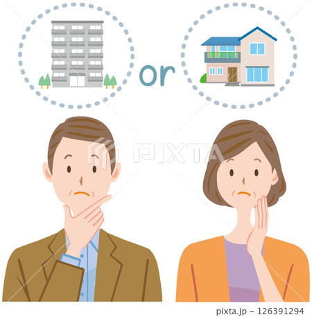 不動産購入　賃貸　考える中年夫婦のイラスト 126391294