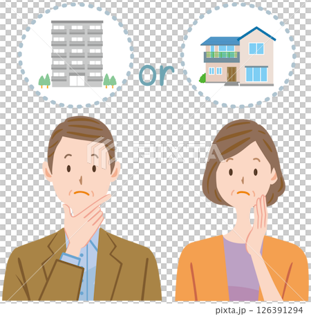 不動産購入　賃貸　考える中年夫婦のイラスト 126391294