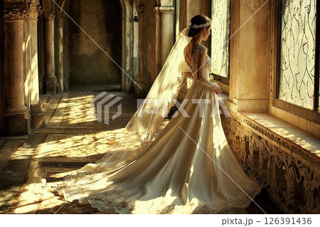 白いウェディングドレスを着た女性 白いウェディングドレスを着た女性 126391436
