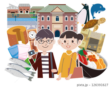 北海道の小樽市観光グルメイラスト 126391627