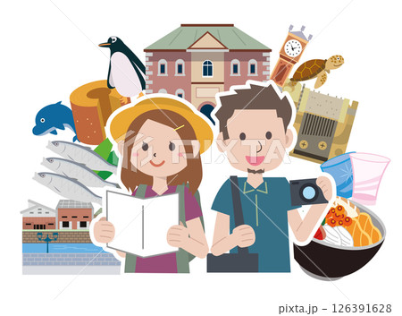 北海道の小樽市観光グルメイラスト 北海道の小樽市観光グルメイラスト 126391628