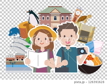 Hokkaido Otaru city sightseeing gourmet illustration 126391628