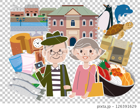 Hokkaido Otaru city sightseeing gourmet illustration 126391629