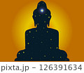 Meditating Buddha sitting silhouette with stars. Vesak Day Budha birthday. Guru Purnima banner, vector eps 10 126391634